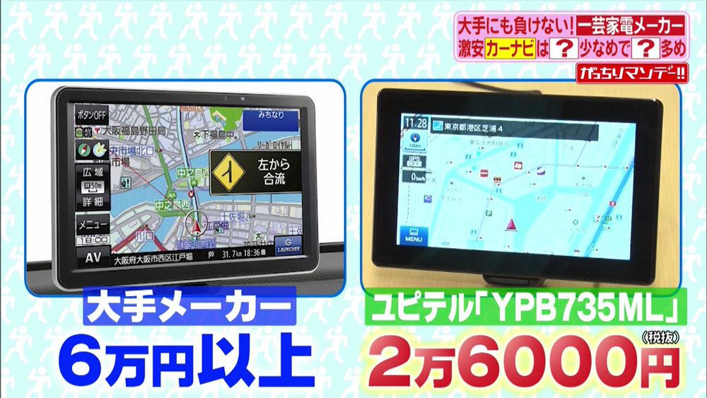 大手メーカーの半額以下のユピテルのポータブルカーナビ