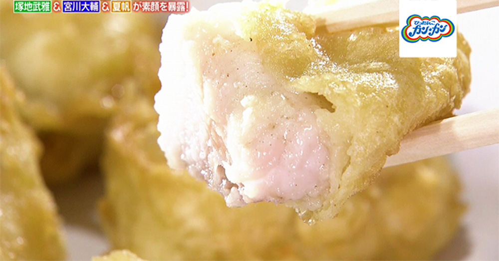 ビールを混ぜ込んだ衣で揚げたふぐ