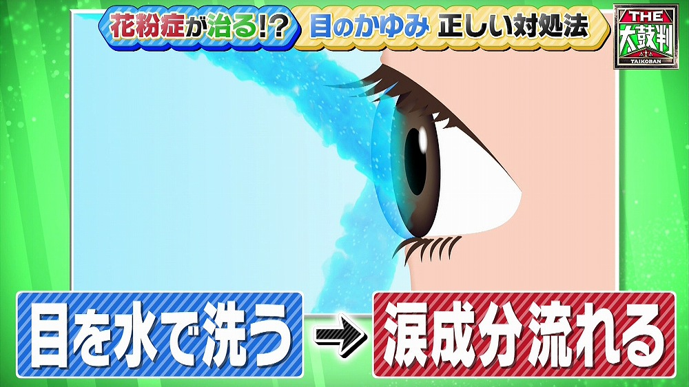 涙成分が流れてしまうため水で目を洗うのは危険
