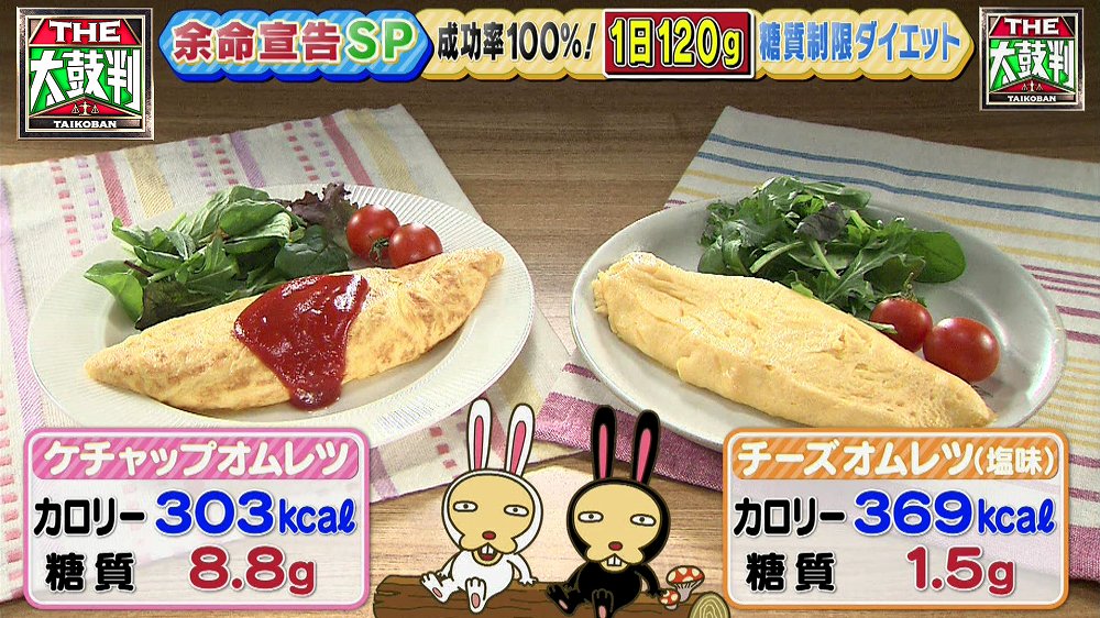 糖質の量を抑えるならケチャップオムレツよりも塩味のチーズオムレツ